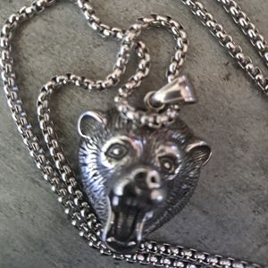 Stainless steel Bear necklace 24" drop. NEW never used condition #bearclan